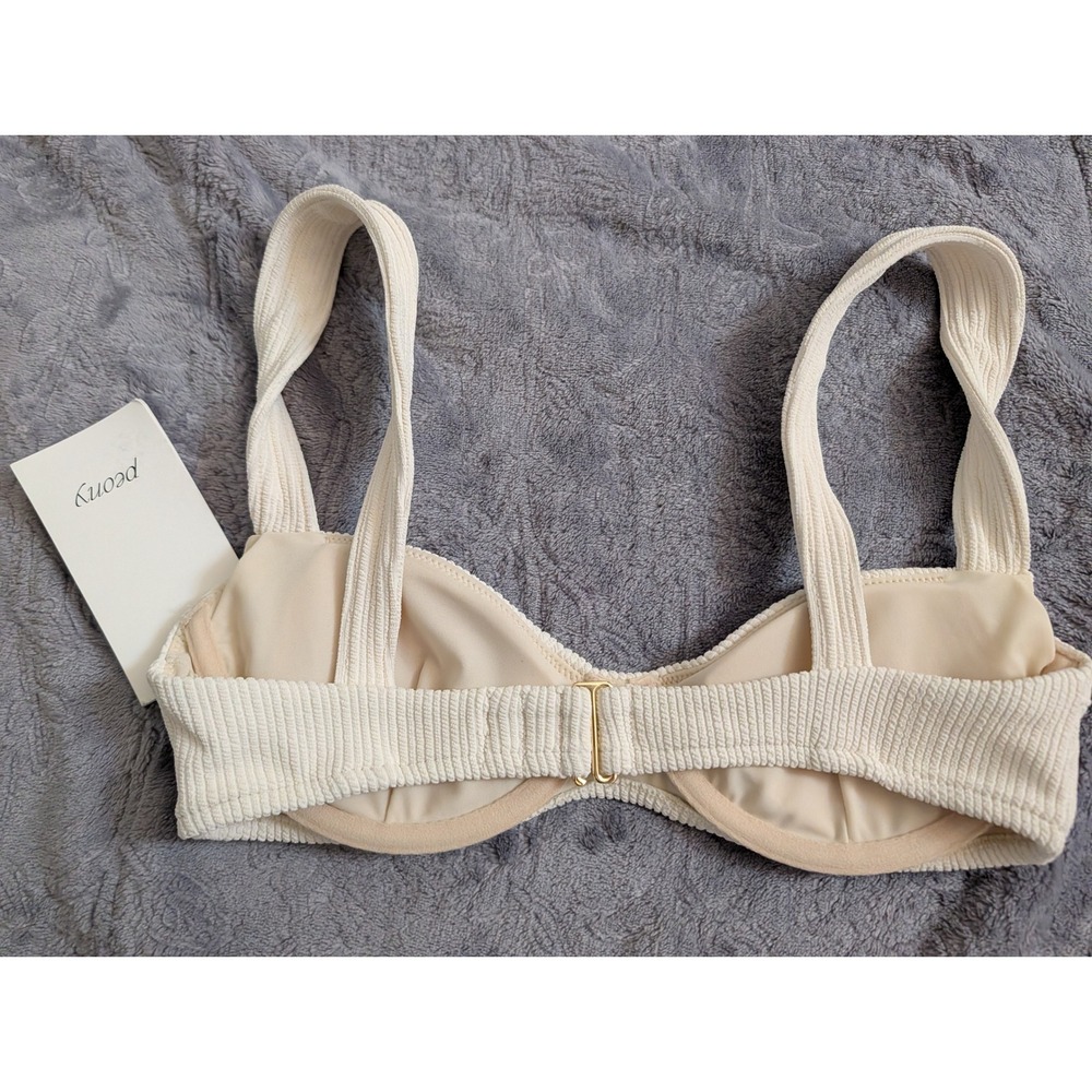 Peony Essential Crop Bikini Top Vintage Cream Textured Rib Underwire Small NEW - Picture 9 of 12